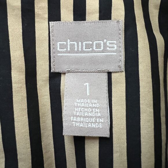 Chicos Shirt Womens Medium 1 Black Tan Stripe Wrinkle Resistant Casual Career - Picture 7 of 10